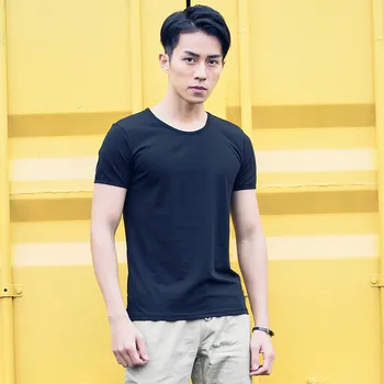 5831 - letné nové pánske krátke rukávy krku kontrast, farebná tlač, voľné trend mládež T-shirt