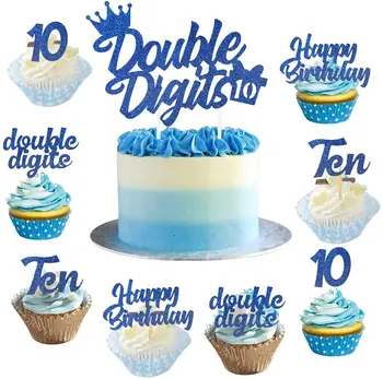 CHEEREVEAL Modrá dvojcifernom Strany Cake Dekorácie Happy Birthday Cake & Cupcake Vňaťou pre Chlapcov 10. Narodeniny Party Dodávky