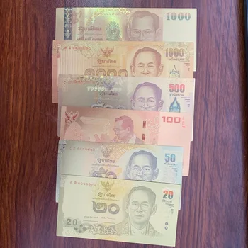 6Pcs/Veľa Ázijské Meny Thai Zlato, Bankovky set20.50.100.500.1000 Bahtov Peniaze v 24k Zlatom Bankoviek na Vianočné Darčeky