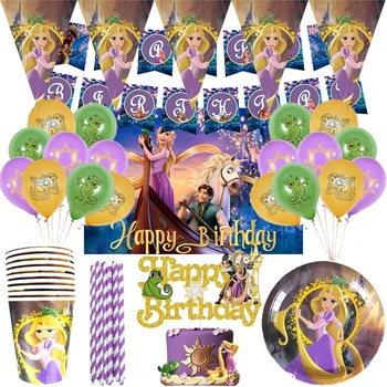 Disney Zamotaný Rapunzel Tému Narodeninovej Party Dodávky Pohár Doska Deti Dievča Narodeniny, Party Dekorácie Jednorázový Riad Nastaviť