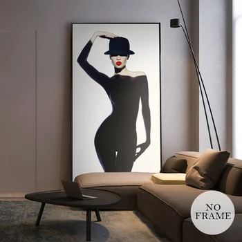 Mordern Nádherná Žena na Sebe Čierne Šaty Plátno na Maľovanie Sex Model Plagáty A Vytlačí Umeleckých obrazov na Stenu Pre Obývacia Izba HD