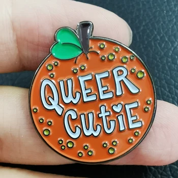 Queer Cutie LGBT Gay Pride Oranžové Ovocie Brošňa Kolíky Smalt Kovové Odznaky Klopě Pin Brošne Bundy Módne Šperky Príslušenstvo